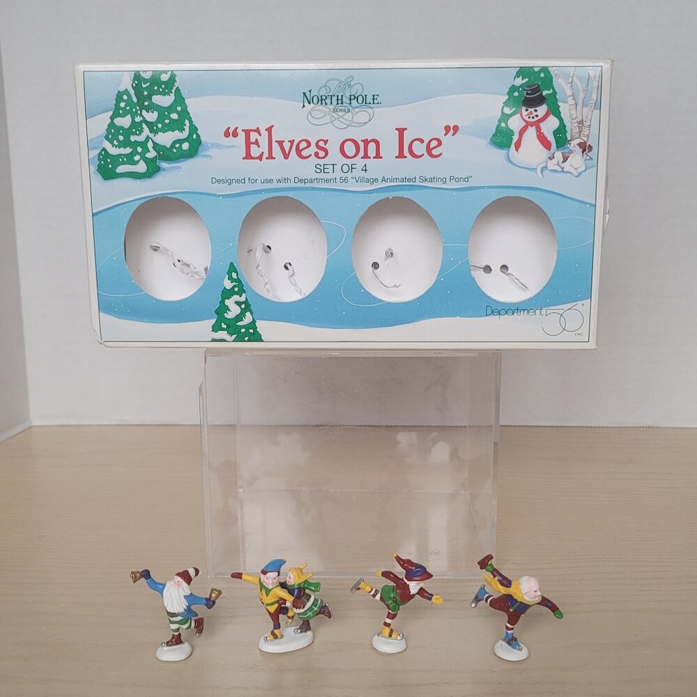 Vtg. Dept 56 The North Pole Collection Elves On Ice Accessories #52298 Set of 4